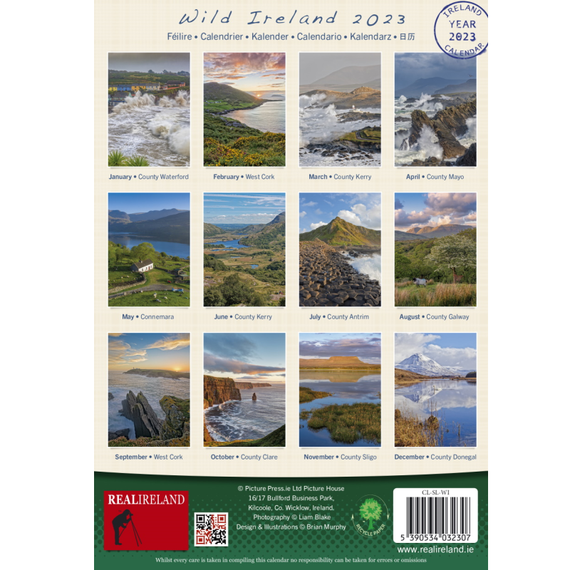 A5 Wild Ireland Scenic Views 2023 Calendar Photographer Liam Blake